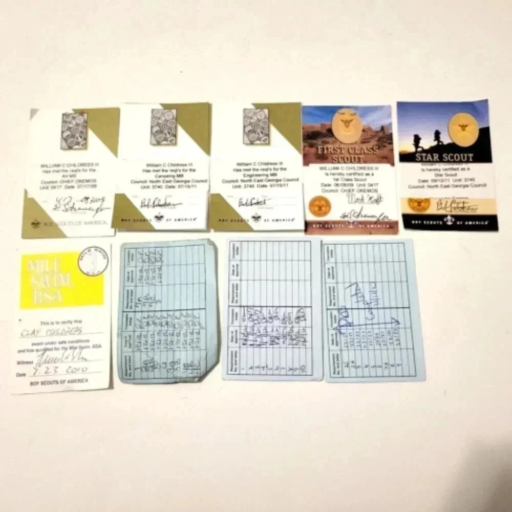 Boy Scouts of America Lot of Cards Mile Swim Star First Class Badge App. Record